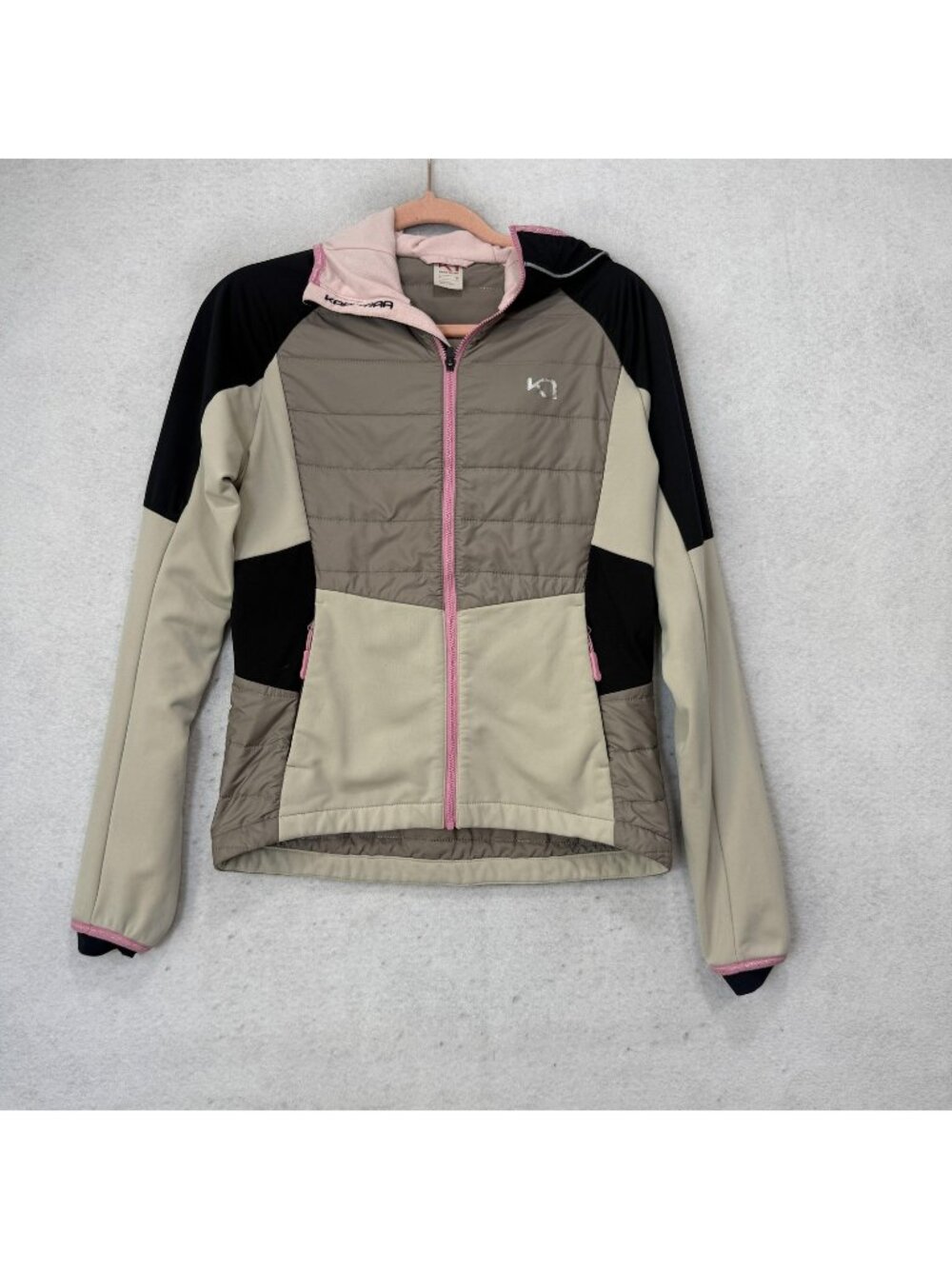 Kari Traa Jacket Womens Small Beige Colorblock Hooded Softshell Full Zip Ski